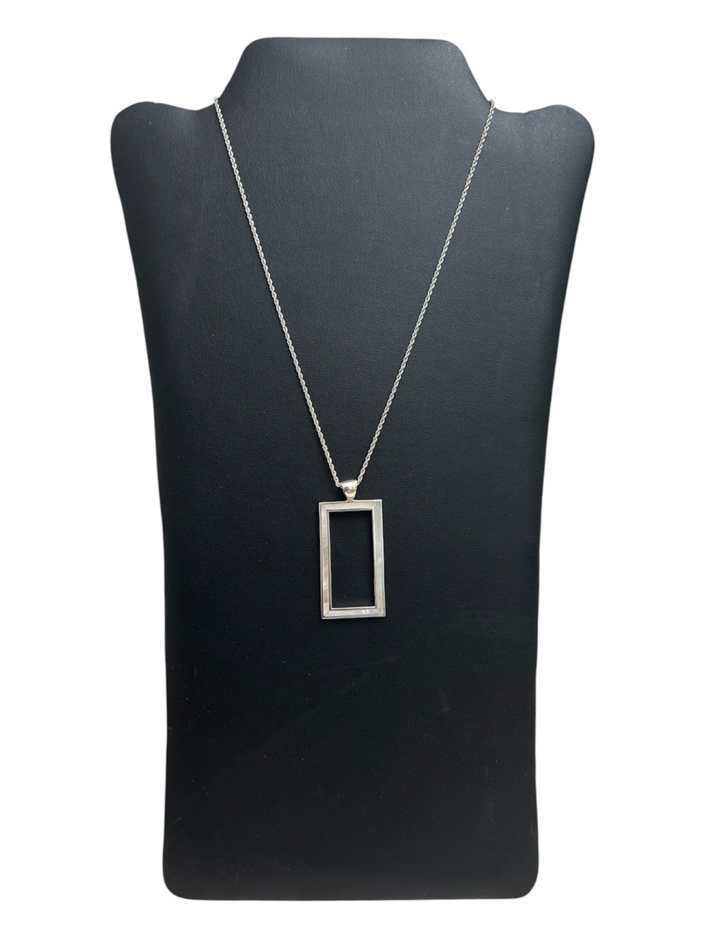 Vintage Sterling Silver Mother of Pearl Geometric Rectangle Pendant Necklace